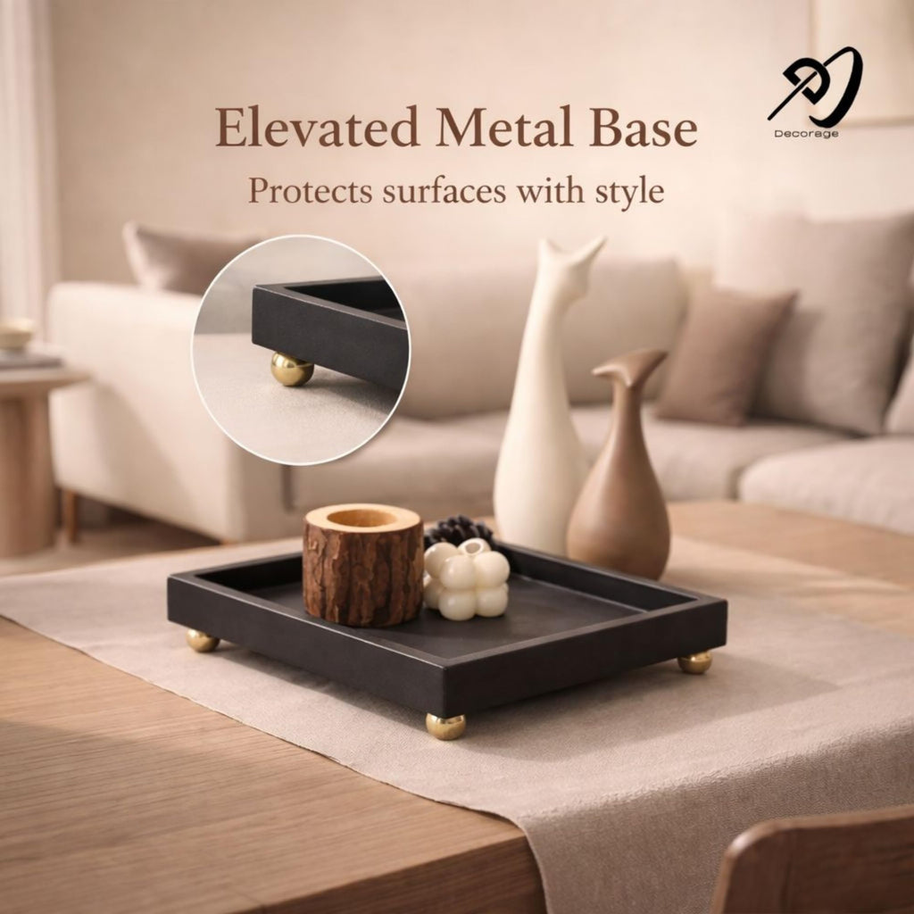 DECORAGE Handmade Black Marble Vanity Tray 20x20x3 cm Multi-Purpose Organizer for Perfumes Cosmetics Jewelry Bathroom Dresser Kitchen Serving Platter Decorative Home Décor Luxury Gift Tray