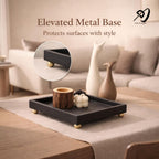 DECORAGE Handmade Black Marble Vanity Tray 20x20x3 cm Multi-Purpose Organizer for Perfumes Cosmetics Jewelry Bathroom Dresser Kitchen Serving Platter Decorative Home Décor Luxury Gift Tray