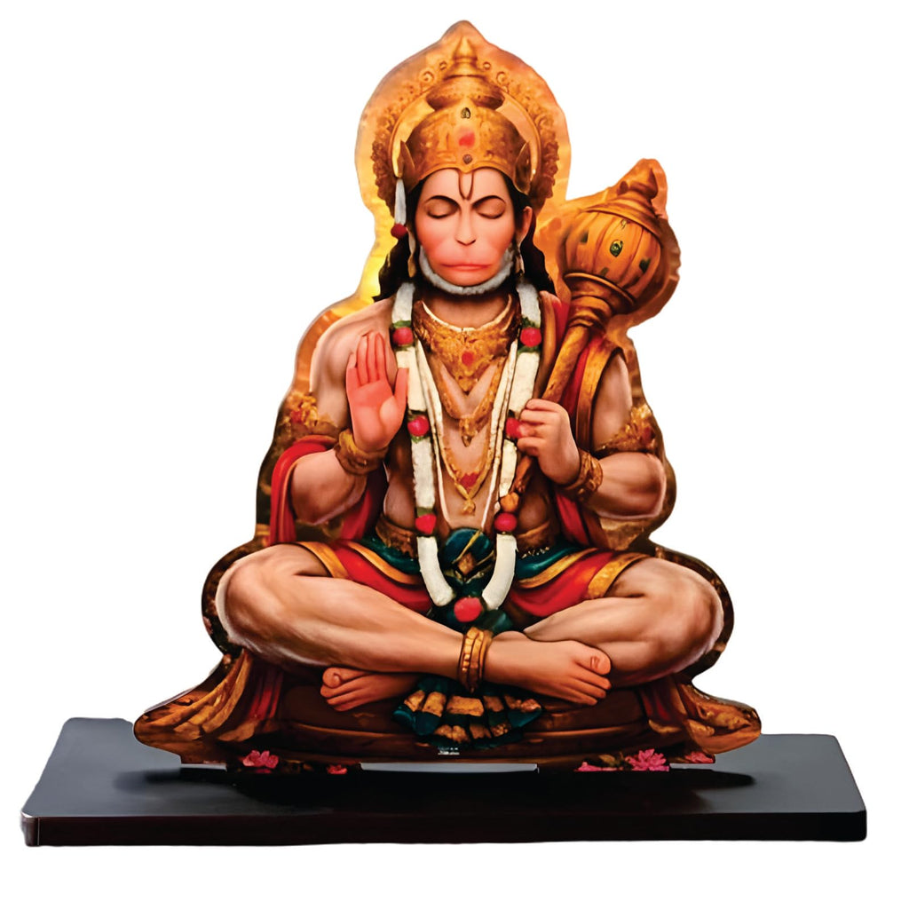 CVANU Wooden Bajrangbali Spiritual Tabletop Showpiece for Home, Office Desk, Temple, Living Room Decor, Religious Gift Item (5.6 x 6 Inch)