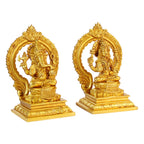 ARTVARKO Brass Lakshmi Ganesh Bhagwan Idol Ganpati Murti Metal Statue with Sitting Laxmi Ji on Lotus for Home Office Success Entrance Decor Pooja Good Luck Gift Height 7 Inches.
