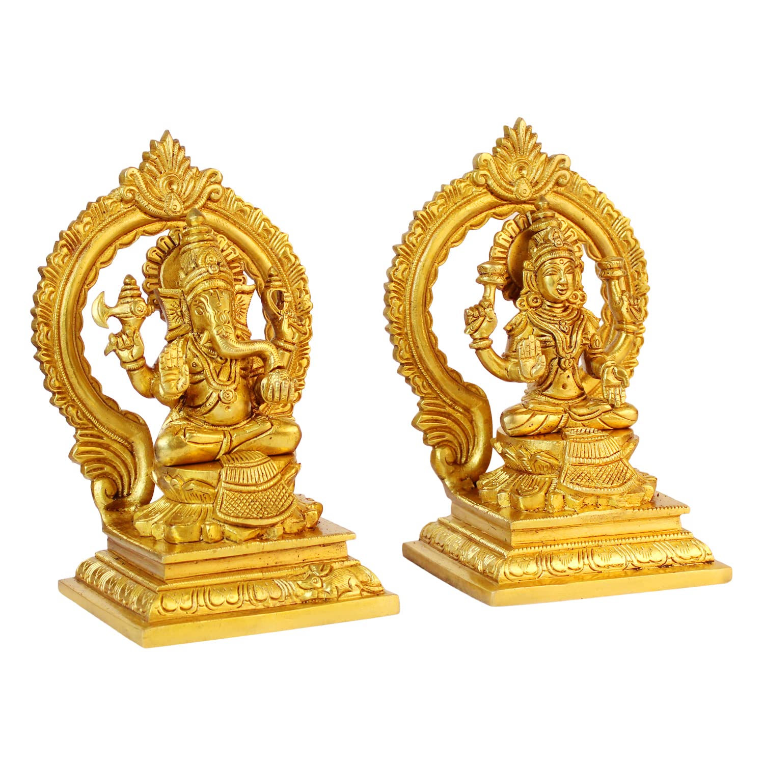 ARTVARKO Brass Lakshmi Ganesh Bhagwan Idol Ganpati Murti Metal Statue with Sitting Laxmi Ji on Lotus for Home Office Success Entrance Decor Pooja Good Luck Gift Height 7 Inches.