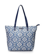 Aquatan Denim Blue Ikat Print Canvas Tote Bag | Eco Friendly Shopping Handbag | Cotton Handbag for Women’s Daily, College and Office - Black - Pack of 1