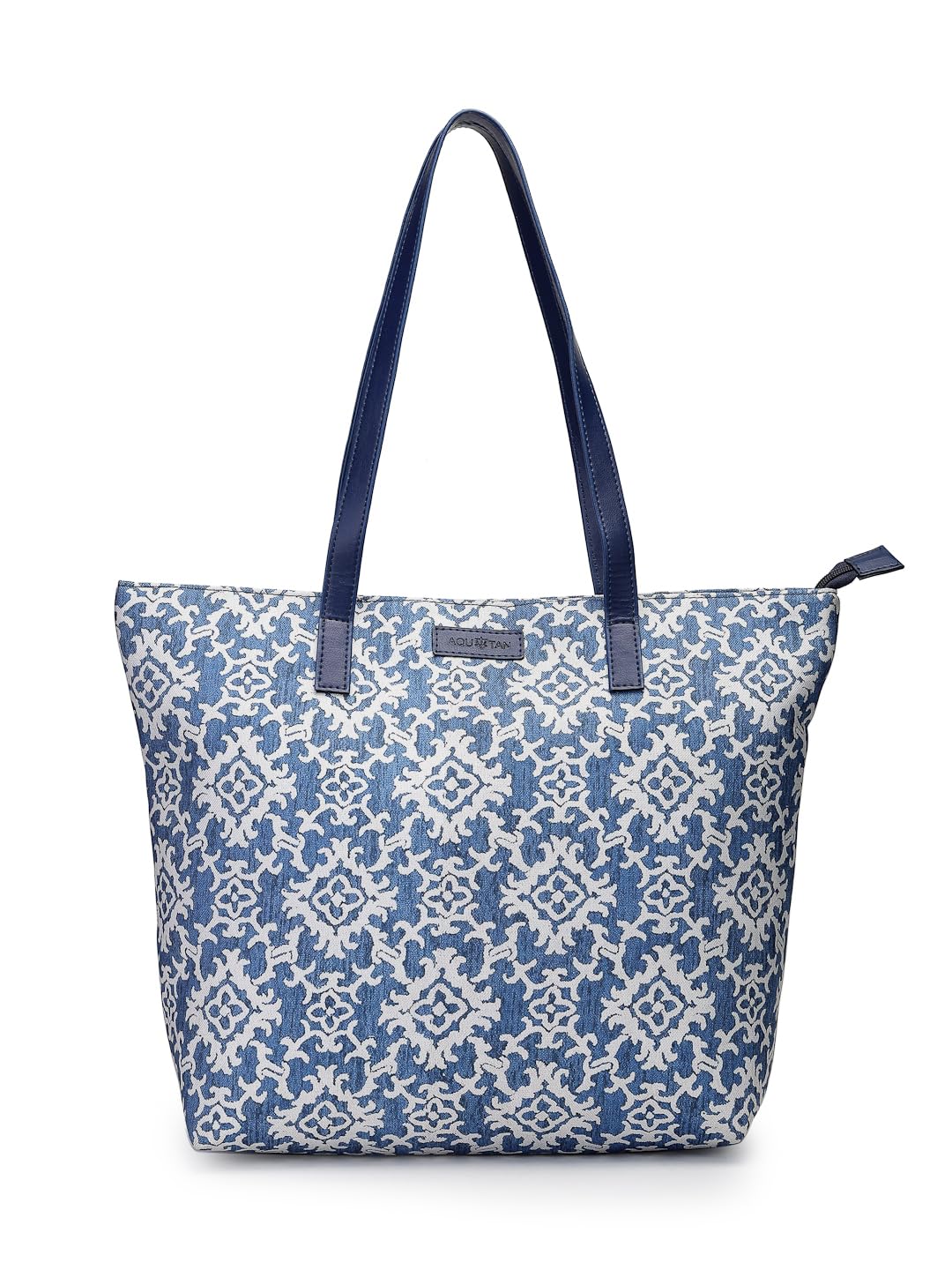 Aquatan Denim Blue Ikat Print Canvas Tote Bag | Eco Friendly Shopping Handbag | Cotton Handbag for Women’s Daily, College and Office - Black - Pack of 1