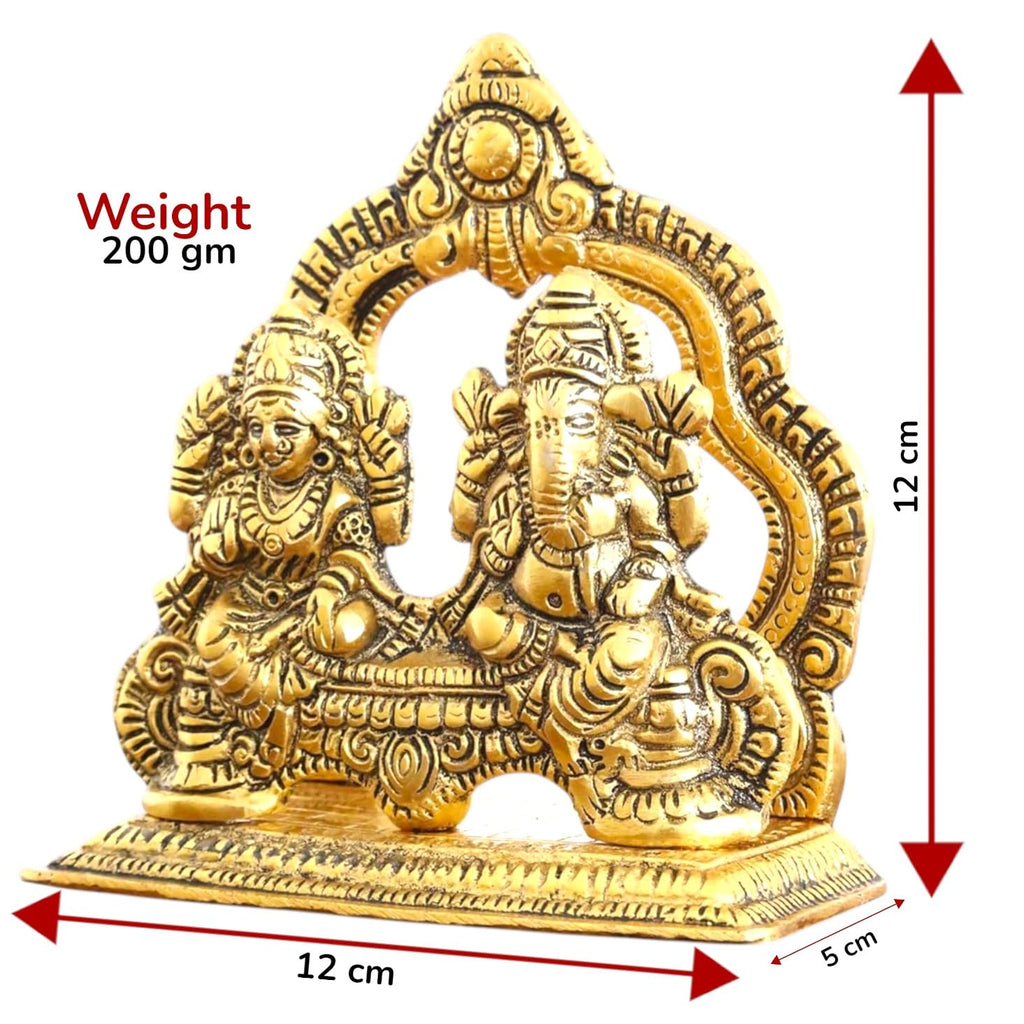 KridayKraft Metal Lakshmi & Ganesha Idol Pair – Gold-Finish Mini Statues (12 cm 5 Lenth × 12 Cm Hight 5), 200 g – Auspicious Home Puja Decor & Diwali Gift