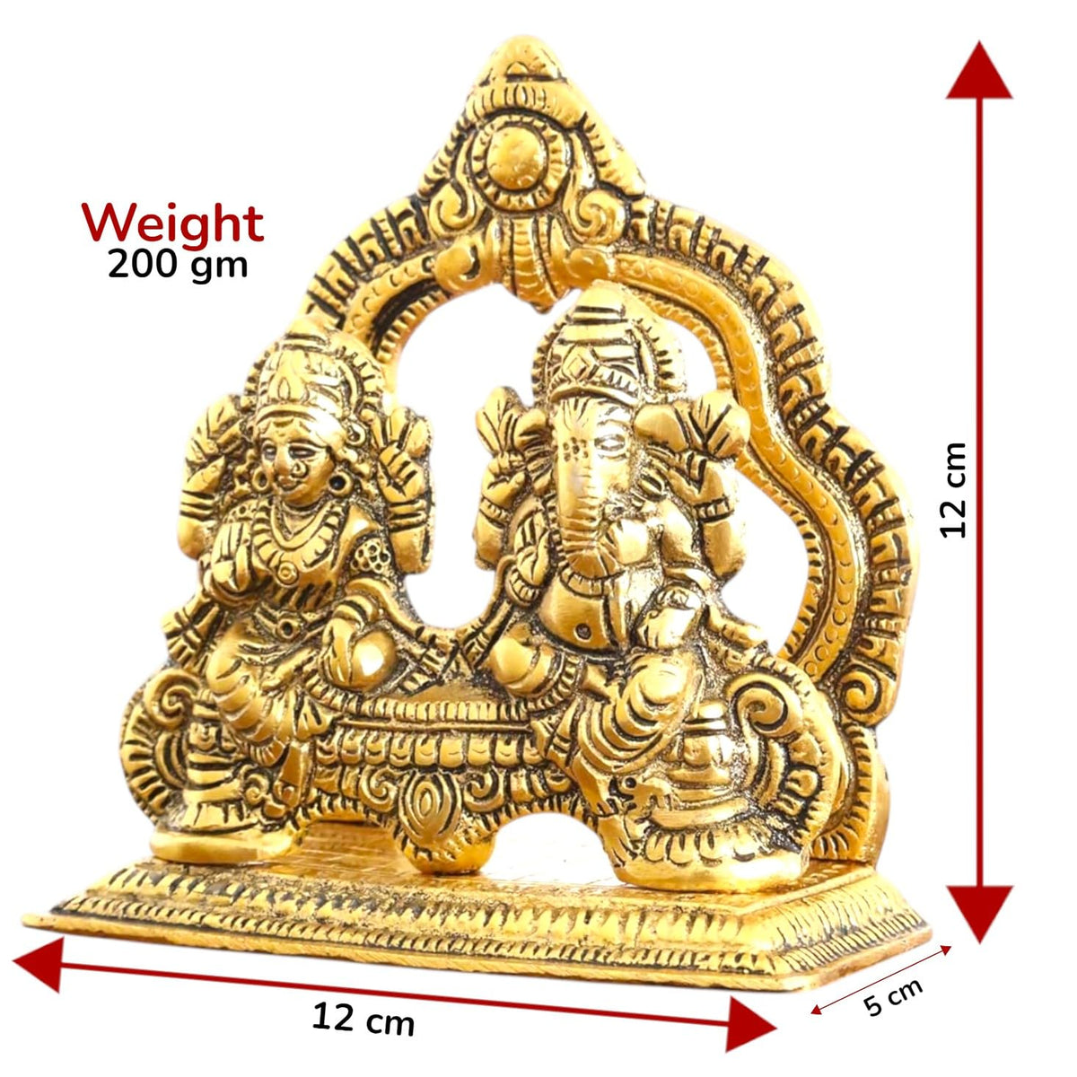 KridayKraft Metal Lakshmi & Ganesha Idol Pair – Gold-Finish Mini Statues (12 cm 5 Lenth × 12 Cm Hight 5), 200 g – Auspicious Home Puja Decor & Diwali Gift