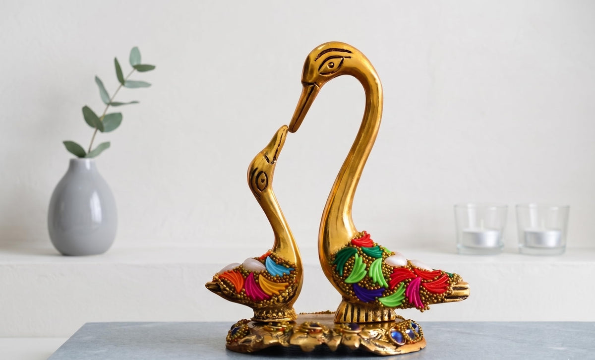 KridayKraft Love Birds Swanset Pair of Kissing Duck Metal Statue,Love for Romantic Gift to Boyfriend,Girlfriend,Decor Your Home,Office,Showcase,Animal Showpiece Figurines. (Stone 1)