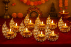 CentraLit Moon Tea Light Holder, Candle Holder, Crystal Candle Holder, Metal Lanterns, Table Decoration for Wedding Party, Ramadan, Diwali Decoration (Gold, Gold (Pack of 6))