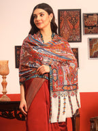 Pashmoda Women Rangrez Rangkalam 100% Pure Wool Fabric Kalamkari Embroidered Shawl (Size: 40x80in, 101x203cm) KAS23