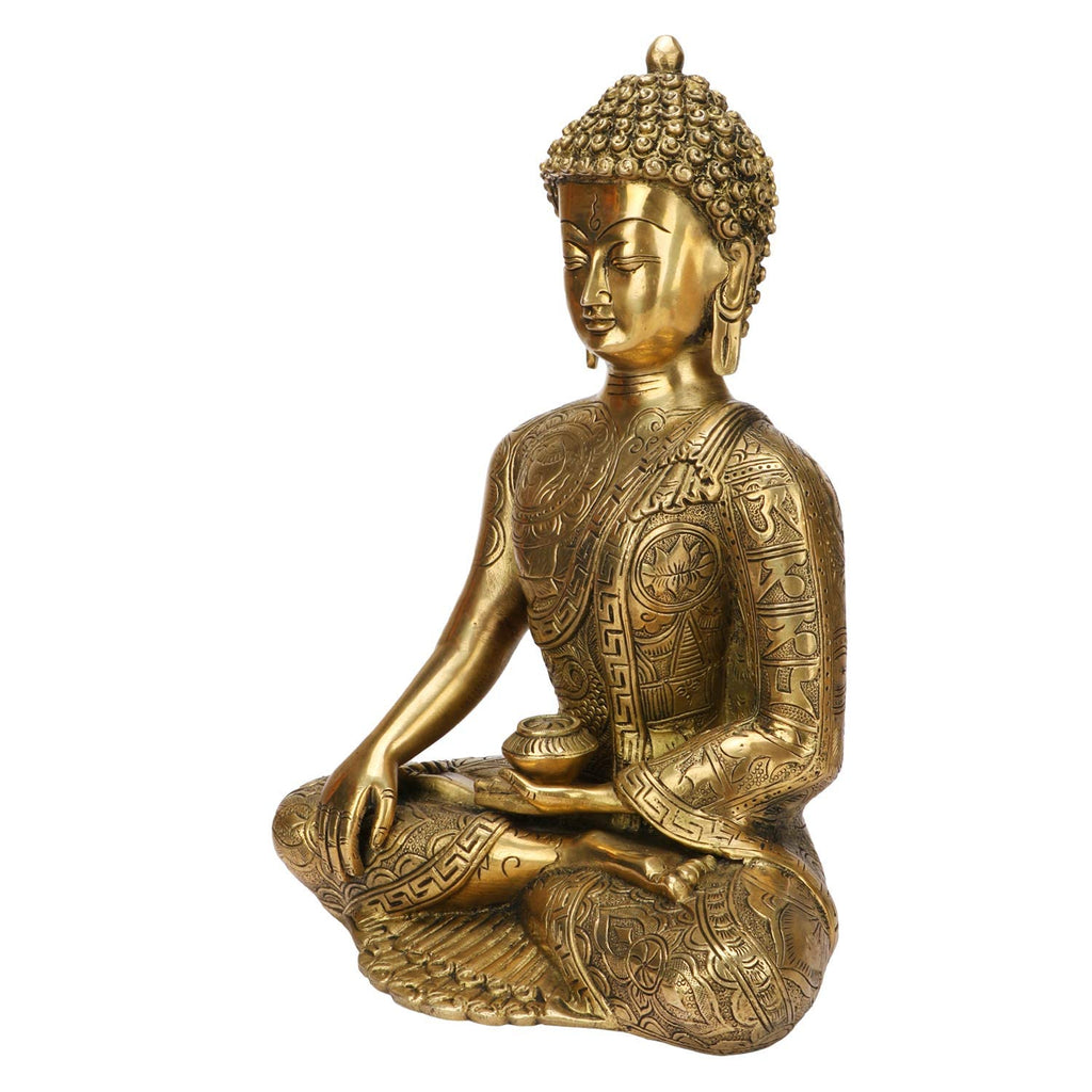SVARUP Brass Buddha Bhumisparsha Mudra Idol Statue Tibetan Buddhist Décor Showpiece Height 12 Inch