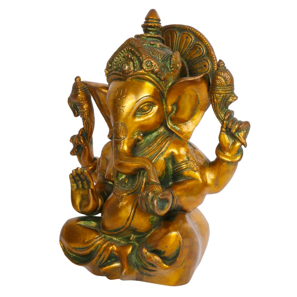Svarup Brass Sitting Ganesha Idol in Multicolor Height 8 Inch Weight 3 Kg