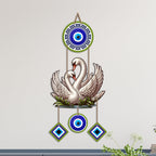 Artvibes White Swan Couple Evil Eye Wall Hanging for Home Entrance & Main Door | Decorative Nazar Battu Vastu Decor for Living Room | Bedroom | Love Harmony Positive Energy Wall Accent (WH_85128N)
