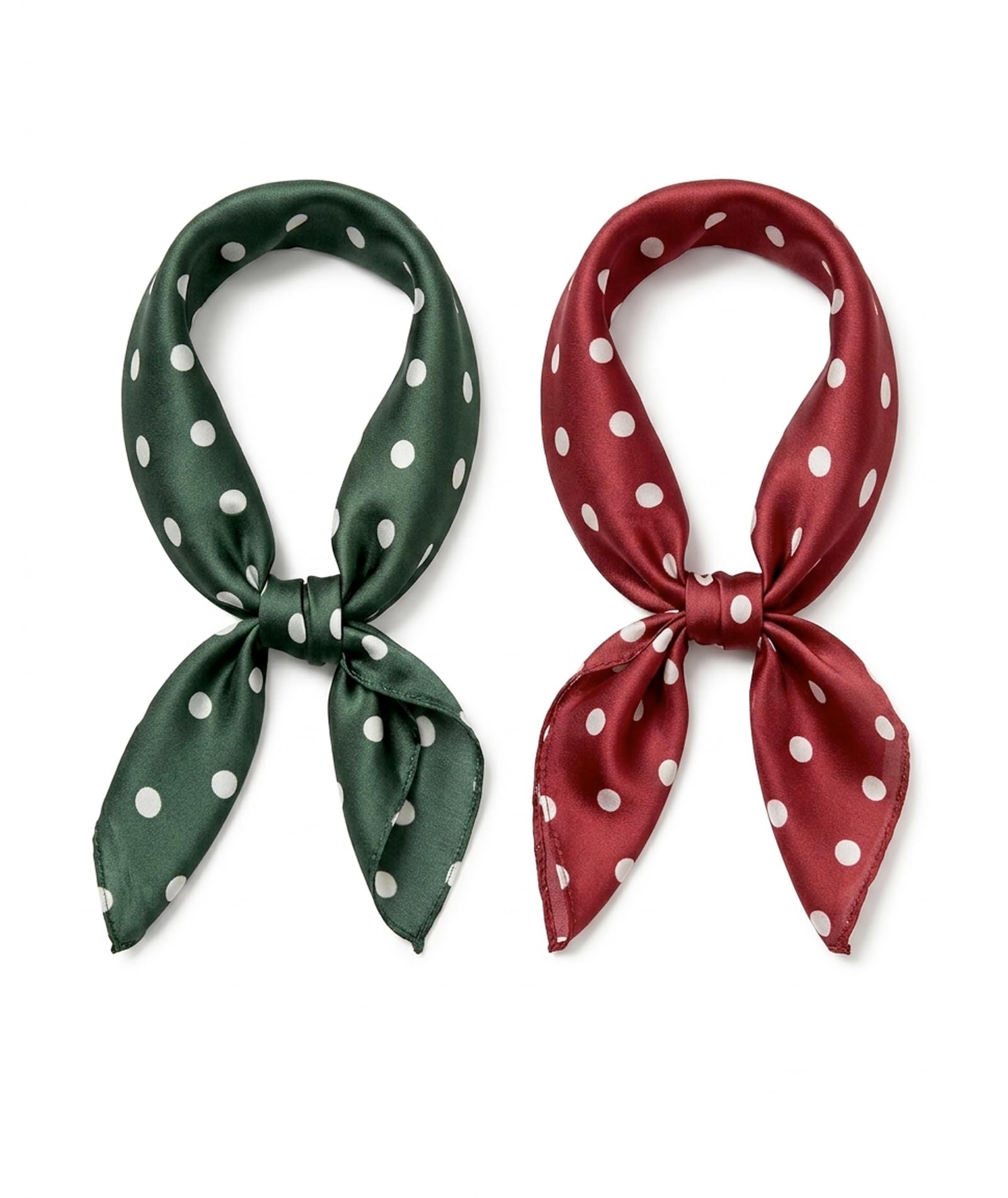 NHCDFA 2 PCS Satin Scarf for Women Stylish, Neck Scarf for Women, Head Scarf for Women,Polka Dot Design Fashion Accessory, Set Green and Red, Versatile Wear for Outfits
