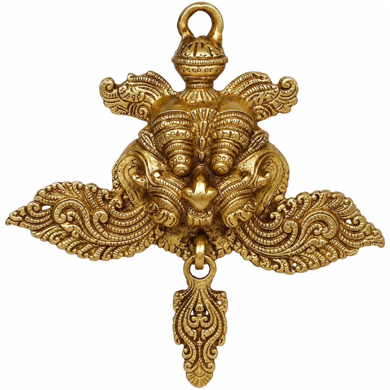 ARTSARA 100% Pure Brass Yali Face Kirtimukha Nazar Battu Door Knocker Wall Hanging Evil Eye Protector for Home 8 Inch Gold