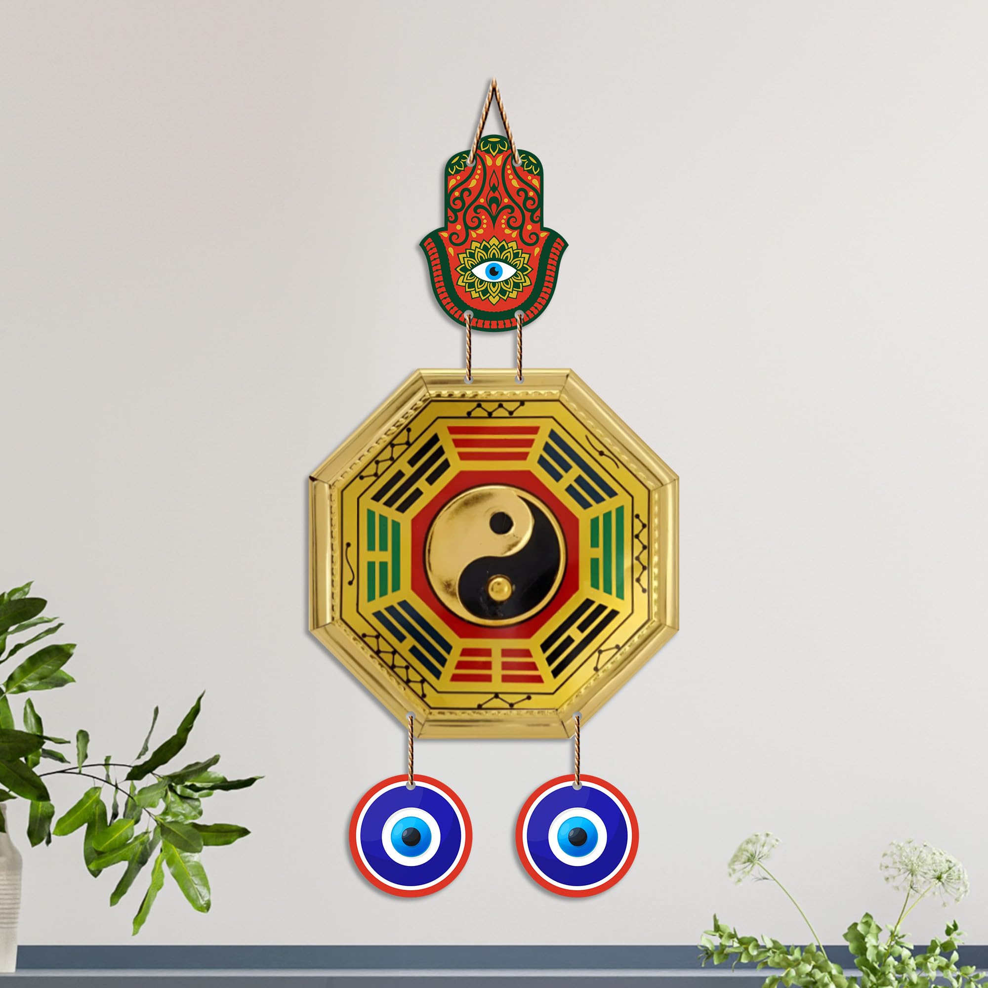 Artvibes Feng Shui Bagua Evil Eye Wall Hanging Decor | Vastu Inspired Protection Ornament for Home Entrance Door | Living Room | Bedroom | Office | Harmony Wealth and Prosperity Gift (WH_85139N)