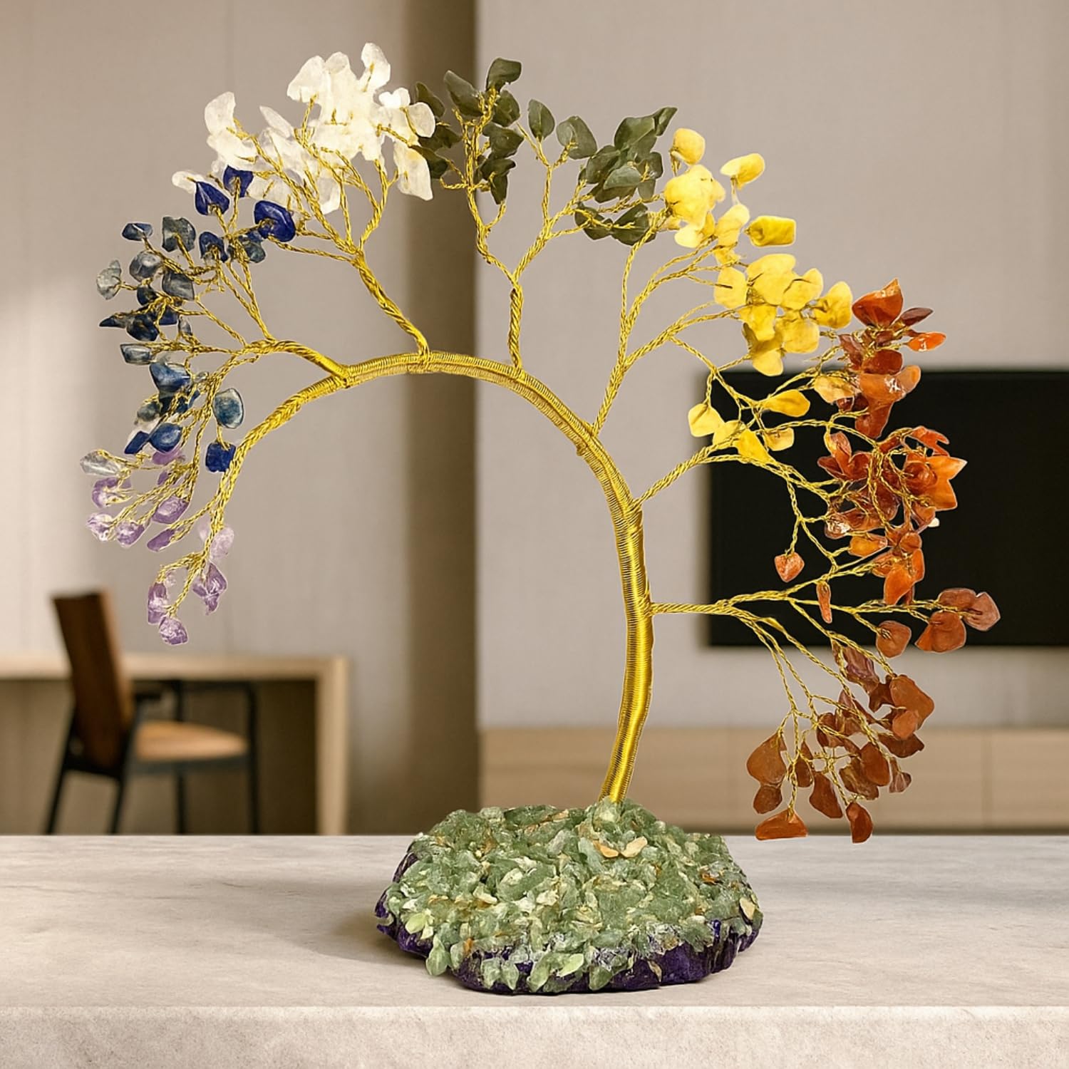 JD FRESH 200 Beads 7 Chakras Crystal Tree/Gemstone Feng Shui Tree for Good Luck/Positive Energy and Meditation Spiritual for Good Luck/Handmade Showpiece for Home Décor/Living Room/Office and Gifting