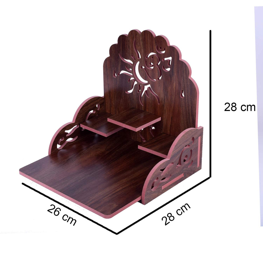 Om Shree Fully Handmade Beautiful Wooden Home and Office Temple/Pooja Mandir(28 x 28 x 26 cm) (Dark Brown 4)