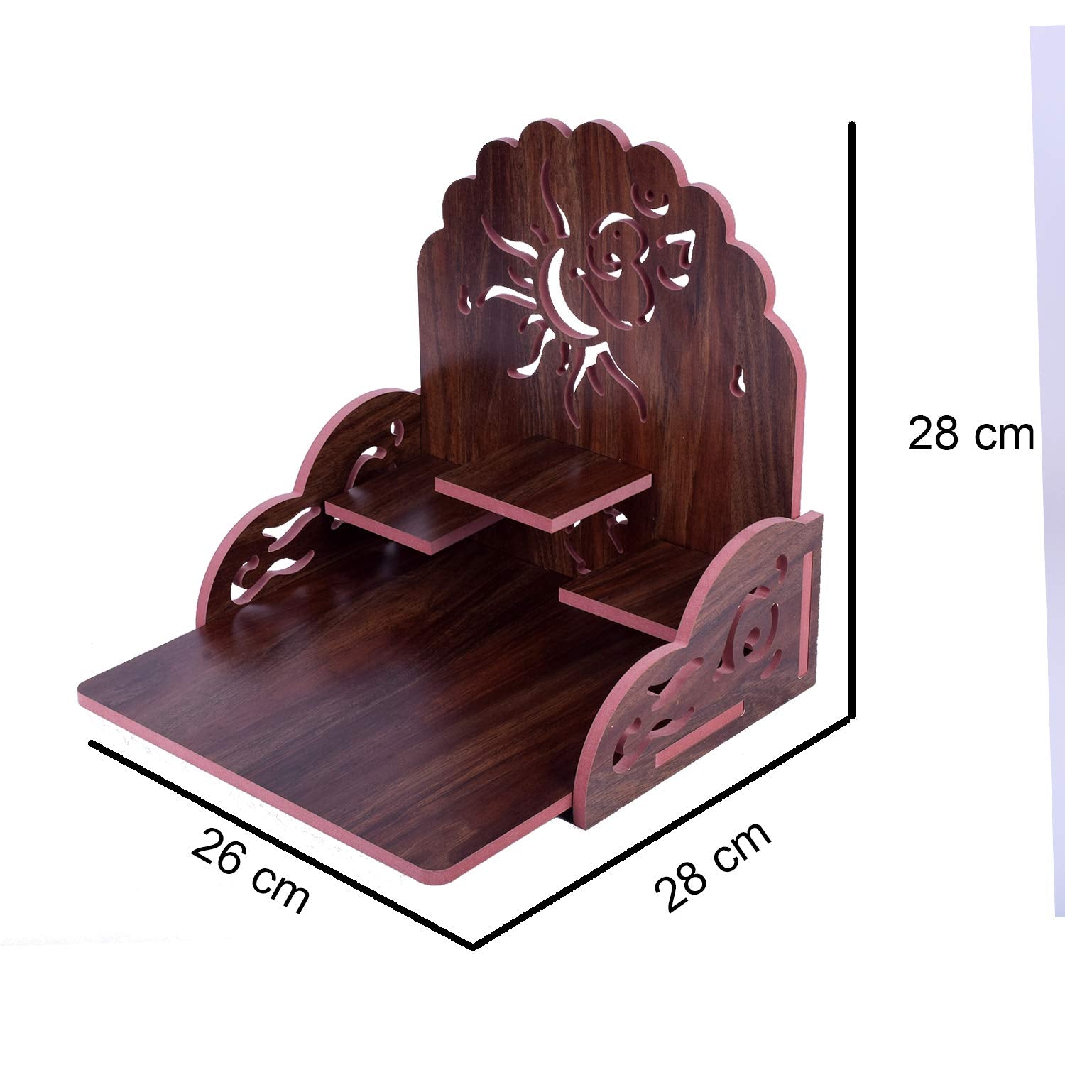 Om Shree Fully Handmade Beautiful Wooden Home and Office Temple/Pooja Mandir(28 x 28 x 26 cm) (Dark Brown 4)