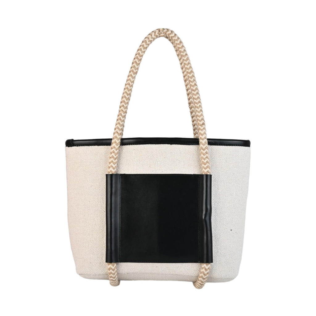 ENSAC Women’s Canvas Tote Bag with Rope Handles & Faux Leather Pocket – Large Stylish Shoulder Bag for Work, Shopping & Travel