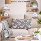STITCHNEST Set of 2 Polycotton Cushion Covers – 12x18 Inches – Grey & White Ikat Geometric Print – Elegant Cushion Covers for Sofa & Living Room | Perfect for Home Decor