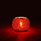 eCraftIndia Red Mosaic Glass Decorative Tea Light Candle Holder - Tea Light Holder - T Light Candle Holder for Diwali Decoration Items for Home Decor Living Room Dining Table - Christmas Diwali Gifts