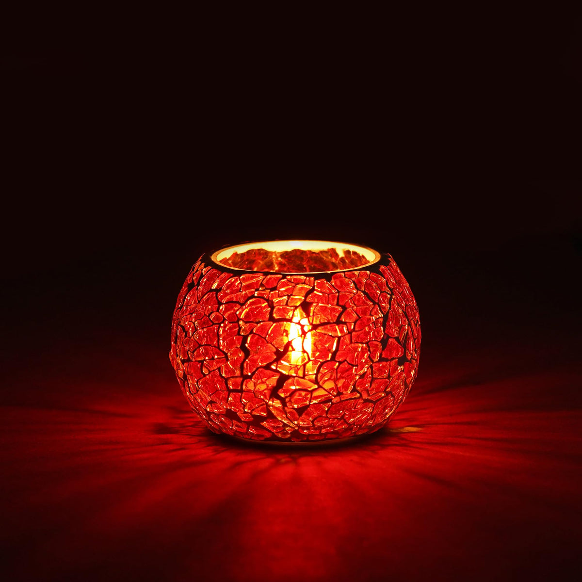 eCraftIndia Red Mosaic Glass Decorative Tea Light Candle Holder - Tea Light Holder - T Light Candle Holder for Diwali Decoration Items for Home Decor Living Room Dining Table - Christmas Diwali Gifts