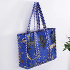 Pranipat Handicrafts Quilted Cotton Tiger Printed Pink Reversible Large Grocery Shopping Tote Bag - Versatile and Fashionable Tote for Shopping and Daily Essentials (Dark Blue-Regular)