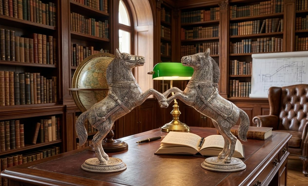 KridayKraft Jumping Horse Set Metal Statue for Wealth,Income,Shining and Bright Future&Table Top Figurine.,Decorative,Feng Shui&Vanstu,Animal Showpiece Figurines (Silver)
