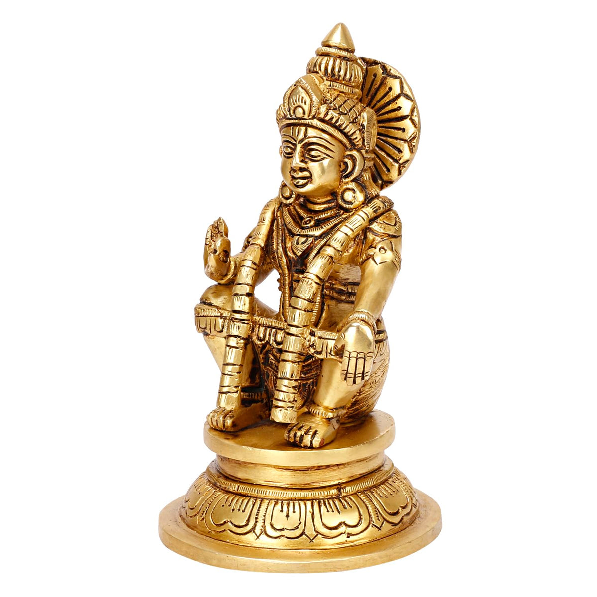ARTVARKO Brass Lord Ayyappan Ayyappa Sabarimala Swamy Statue Idol Sculpture Blessing for Puja Home Health & Wealth 6.25 Inch