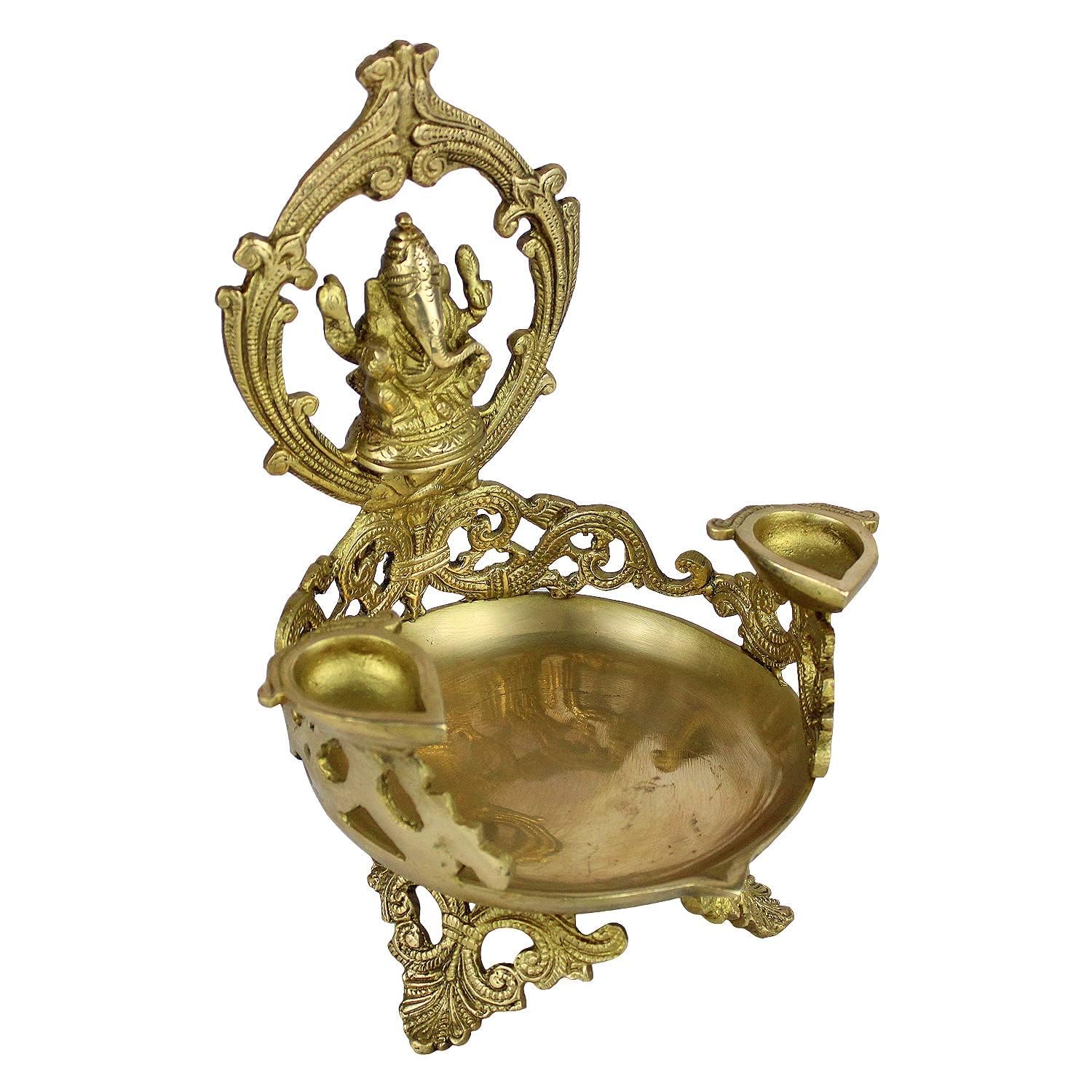 SVARUP Brass Urli Diya with Ganesh Ji Top: Ideal for Temple, Table Decor & Kapoor Burner.