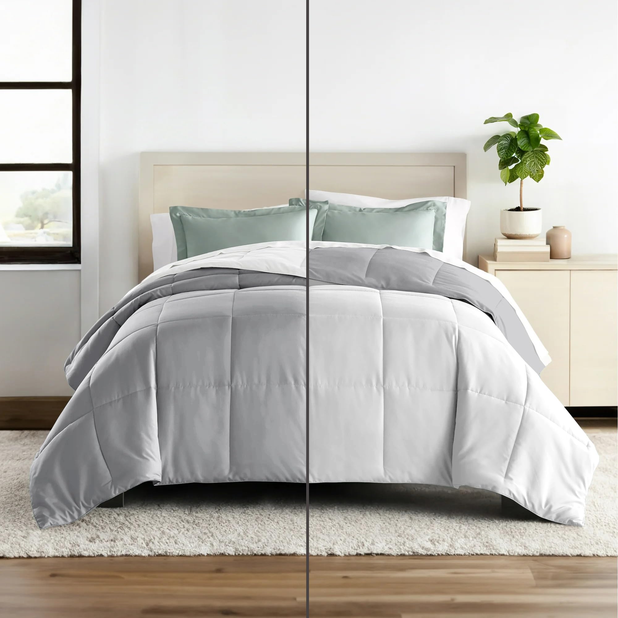 Hotel Collection 150 Gsm All Season Comforter Double Bed AC Blanket/Quilt/Rajai Soft & Breathable Microfiber Lightweight (90 X100 Inches) - Double Bed Comforter - White/Silver Grey Color Kafalo