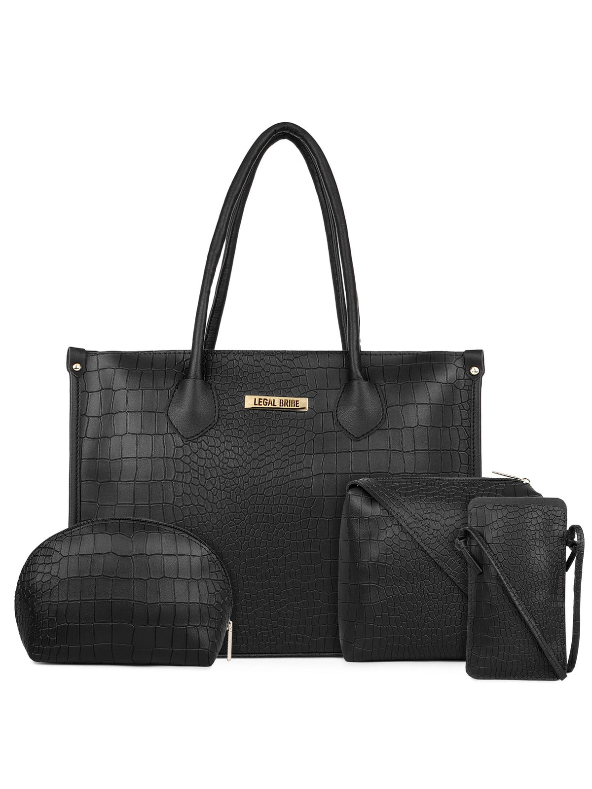 LEGAL BRIBE Crock Style Tote Bag Combo Of 4 (Black)