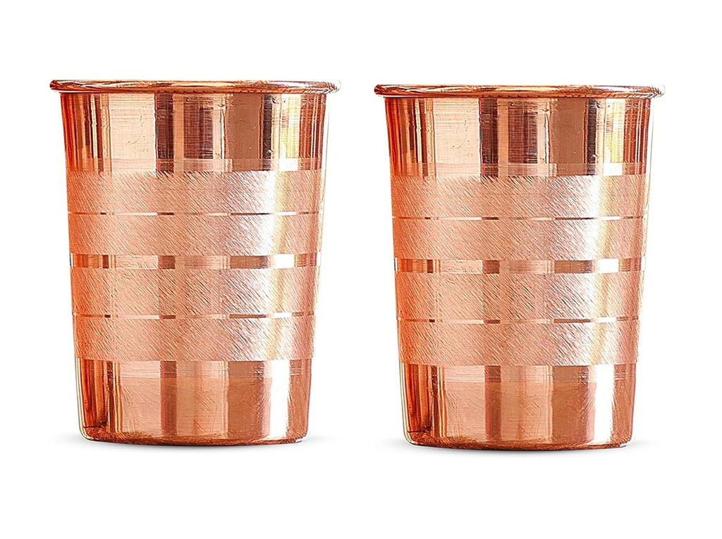 Adoko 100% Pure Copper Tumbler 300ml | Ayurvedic Drinking Glass for Water | Handcrafted Copper Utensil for Daily Use – 2Pcs Set