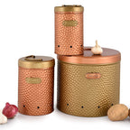 Elan Dabbahs and Days Onion Potato Garlic Storage Container Set, Kitchen Storage Canisters with Lid, Food Grade Storage Container With Lid (Set of 3, Copper and Antique Gold Finish)