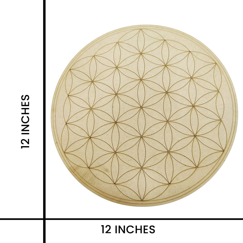 Shubhanjali Crystal Grid Plate Flower of Life Sacred Geometry Healing,Wooden Crystal Grid (12 inch)