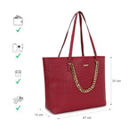 Fastrack Textured Oversized Structured Tote Bag for Women, Girls and Ladies | Fits Upto 15 Laptop with a Unique Gold Metal Chain Accent | Totes for Casual Carry | With Spacious Zipper Compartment