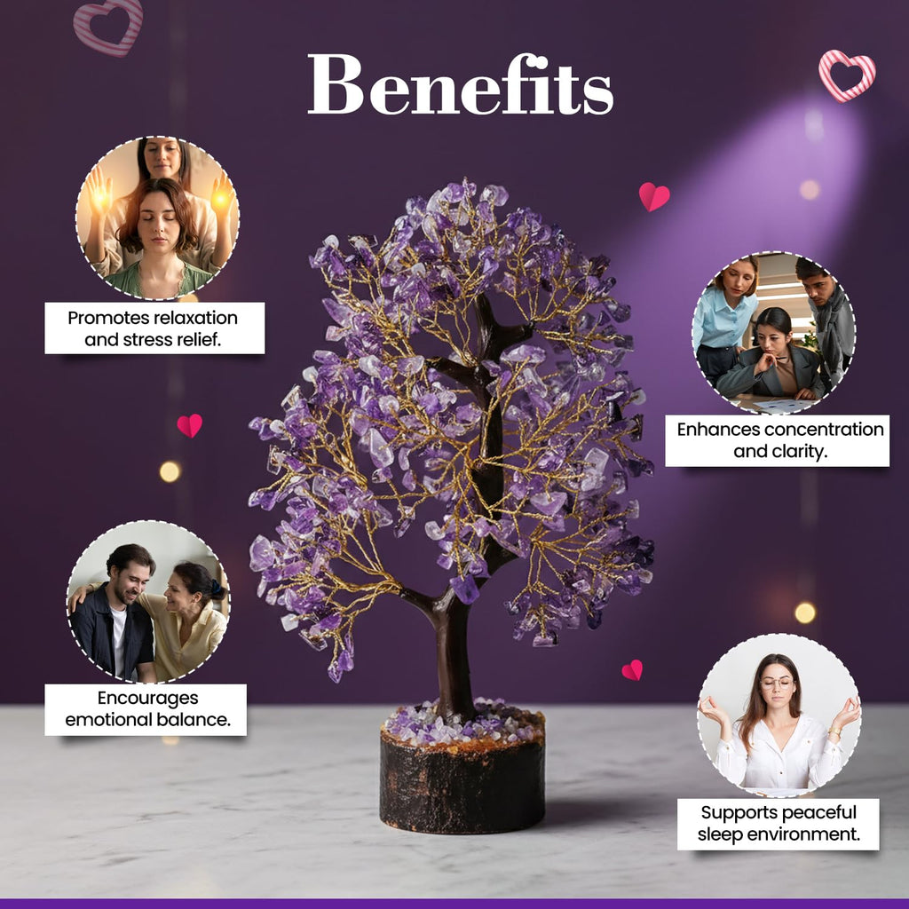 BHAGYA G Amethyst Crystal Tree - 200 Beads, Precious Gemstone Tree for Healing & Harmony, Handmade Gift for Home Décor, Meditation & Positive Energy