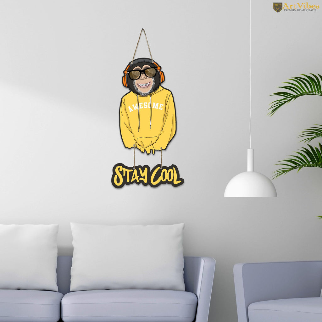 Artvibes Stay Cool Decorative Wall Hanging Wooden Art For Living Room | Office | Quotes Decor Item | Wall Poster | Office Decor | Wall Art Print | Inspirational quotes | Gift Items (WH_5736N)