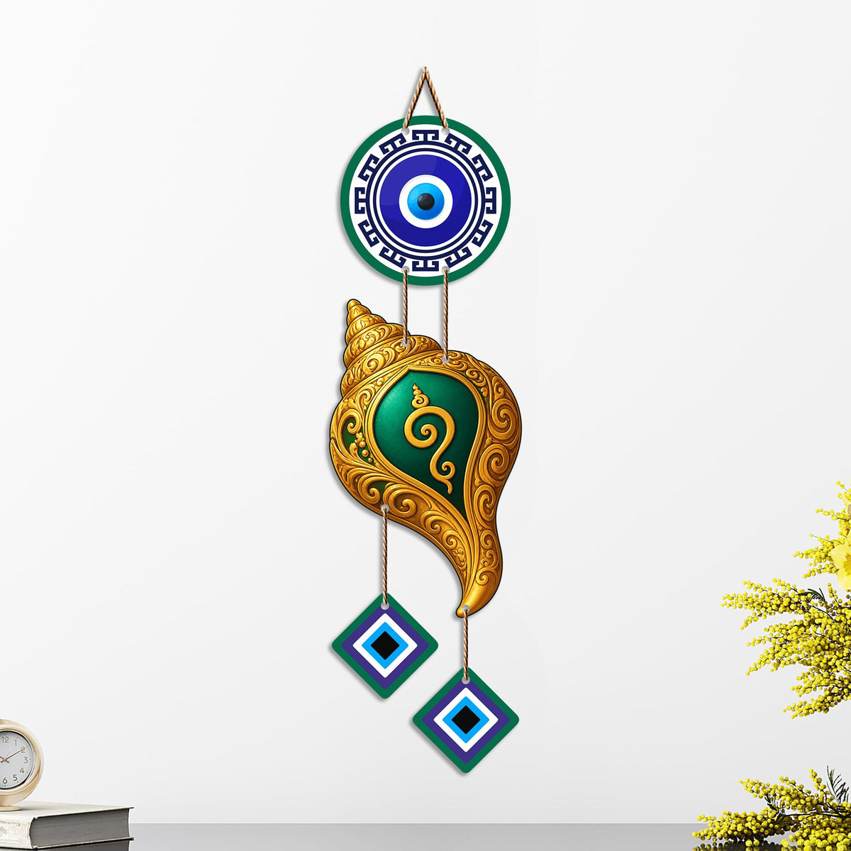 Artvibes Decorative Conch Shell Evil Eye Wall Hanging for Home Entrance | Spiritual Vastu Nazar Battu Ornament | Positive Energy Wall Decor for Living Room Office (WH_85140N)