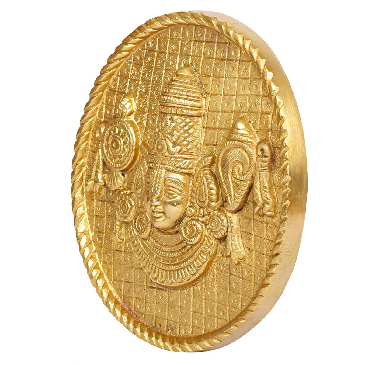 ARTVARKO Brass Lord Tirupati Balaji Sri Venkateswara with Shankh Chakra Wall Hanging Idol Showpiece Home Décor (6.5x7 Inch)