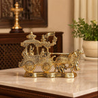 KridayKraft Lord Krishna and Arjun Rath Chariot with Two Horses Decorative Showpiece Metal Gold Plated Antique Krishna Arjuna Rath Wall Hanging & Table Corner Decor