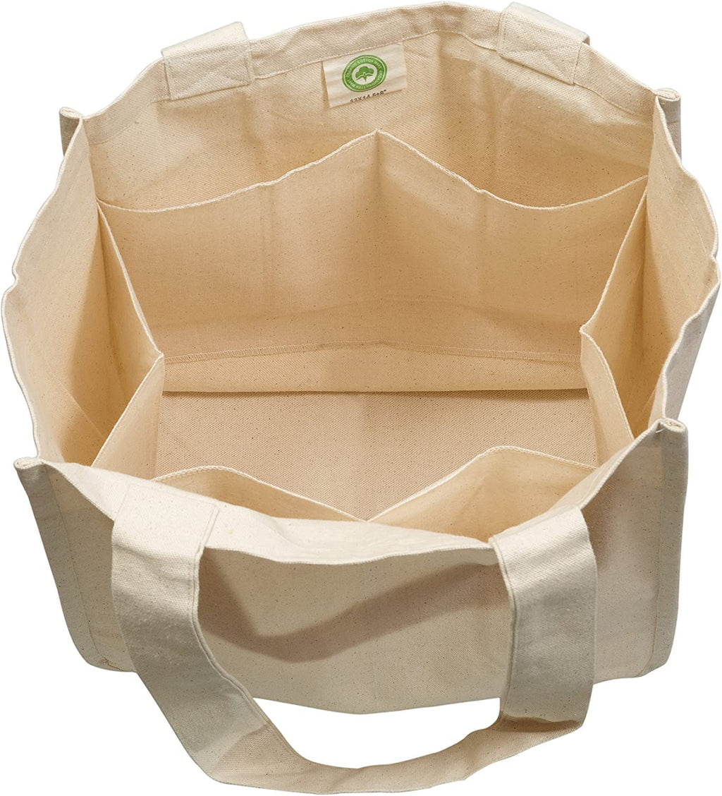 Home Care Store Cotton Canvas Reusable Vegetable Utility Bag/Grocery Bag/Carry Bag/Shopping Bag With 6 Compartments/Pockets For Organized Storag (White)
