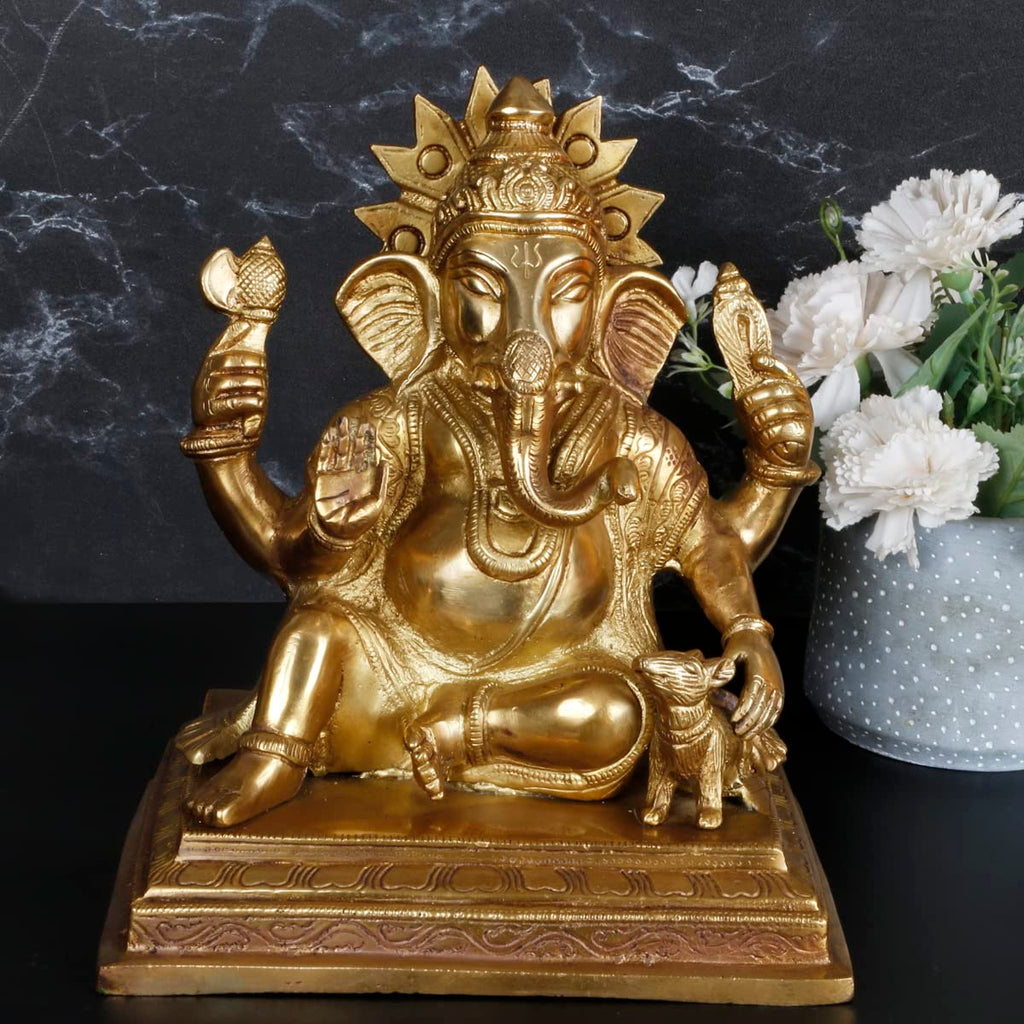 ARTVARKO Lord Ganesh Murti Ganesha Idol Ganpati Bhagwan Brass Statue for Home Entrance Good Luck Vastu Decoration Showpiece and Gift 9 Inches
