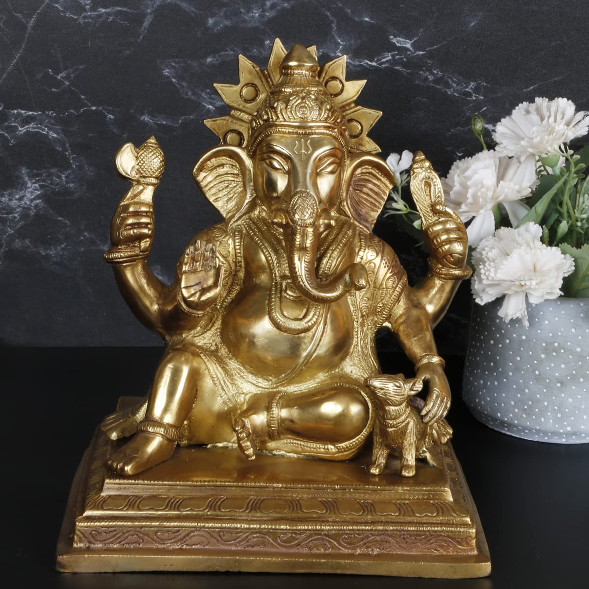 ARTVARKO Lord Ganesh Murti Ganesha Idol Ganpati Bhagwan Brass Statue for Home Entrance Good Luck Vastu Decoration Showpiece and Gift 9 Inches