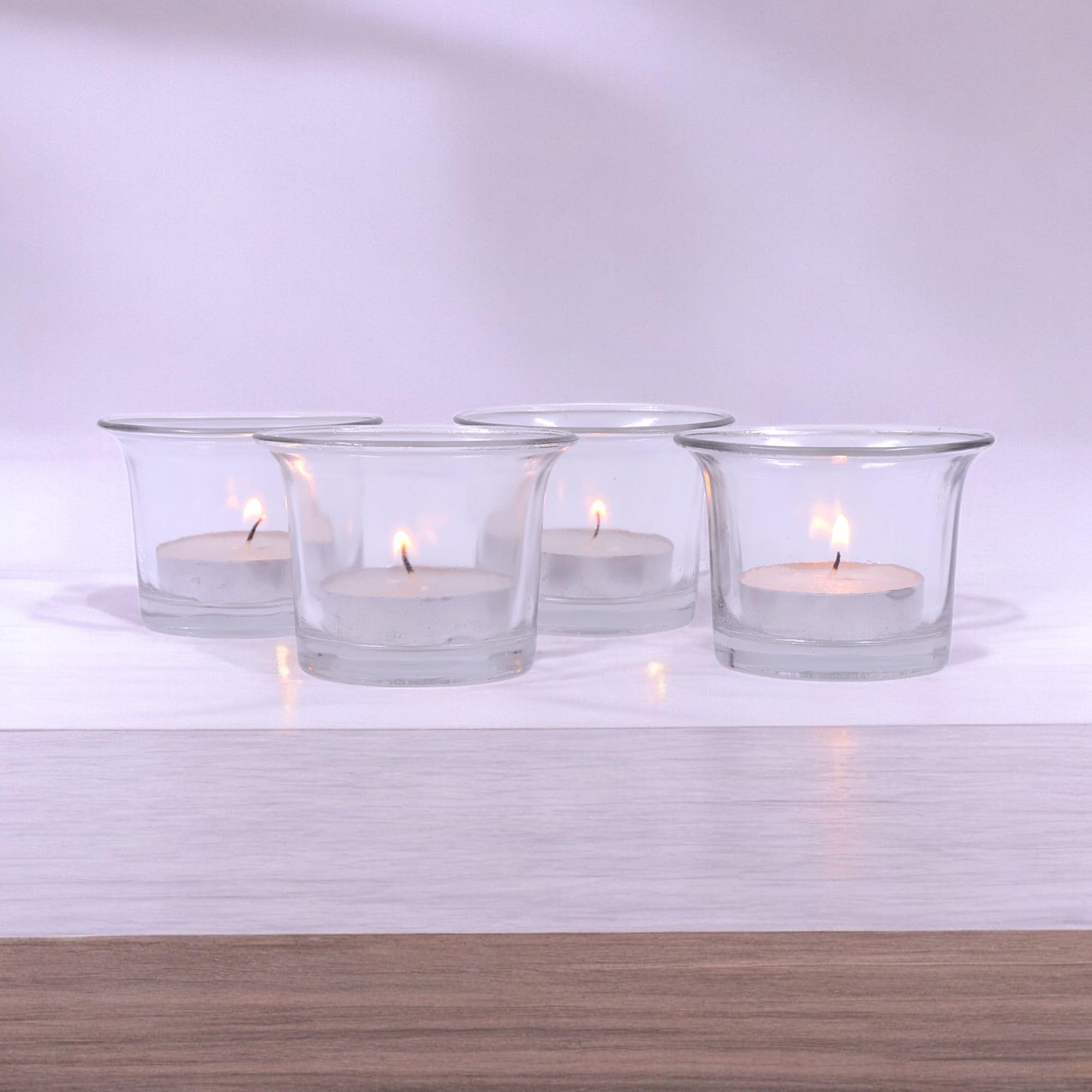 Hosley® Votive Tealight Glass Candle Holder|Clear Glass Tealight Candle Holder Perfect for Home Decor, Birthday, Wedding, Parties, Gifting|4.5 cm Diameter(Pack of 4, 4.5 cm Long Each)