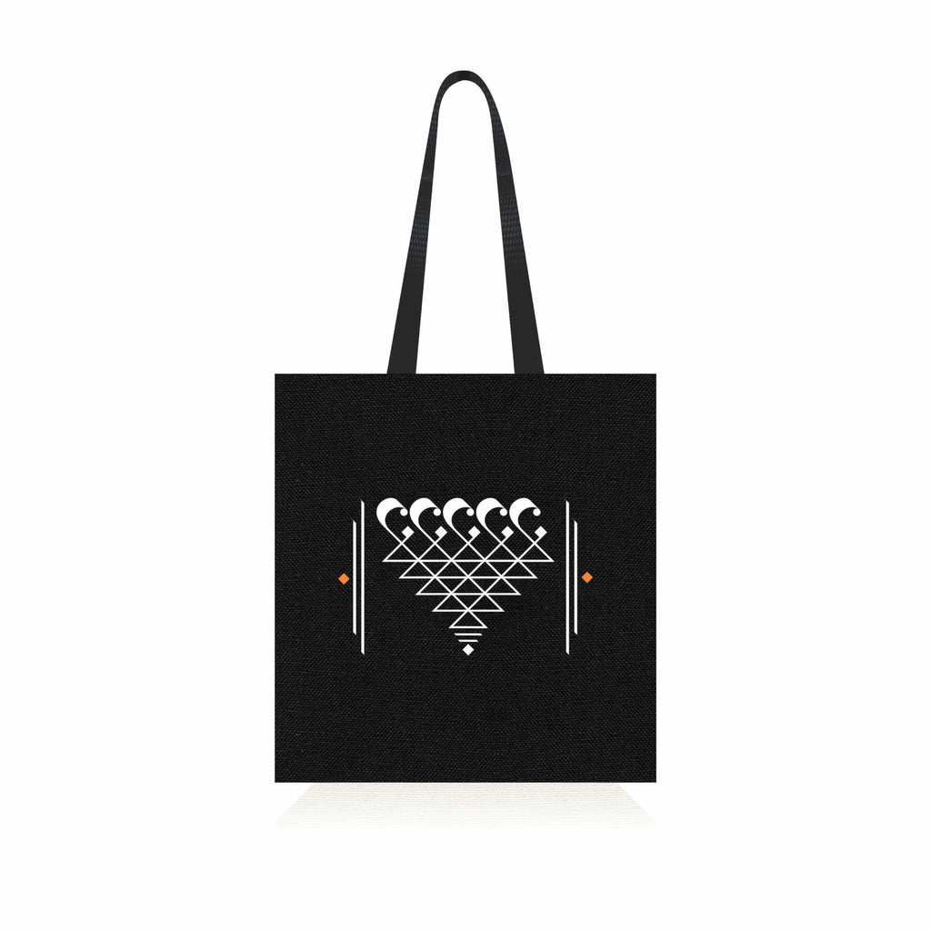 AKSHARYOGI Reusable Tote Bag | Saraswati Yantra | Calligraphy Design | 100% Organic | Cotton Grocery Bag | Eco-Friendly | Multi-Purpose Bag | Sturdy Canvas | 14 inch x 15 inches, Pack of 1, Black