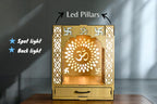 Wooden Home Mandir with LED Setup, Wall or Table Mounted (25x23x30) CM | Led Pillars | Mordern Design Temple for Home and Office | Maclarg (Light Peach)