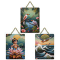 Artvibes Sacred Baby Krishna With Lotus & Birds Wooden Wall Hanger for Home | Spiritual Decor Items | Wall Poster | Artwork| Stylish Modern Decor Item | Gift Items (WH_9637N), Set of 3