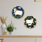 Artvibes Cow Round Shape Round Shape MDF Wooden Wall Art for Home Decoration | Spiritual Decor Items | Wall Art Paintings | Wall Illustrations| Stylish Modern Artwork | Gift (WH_8804NN), Set of 2