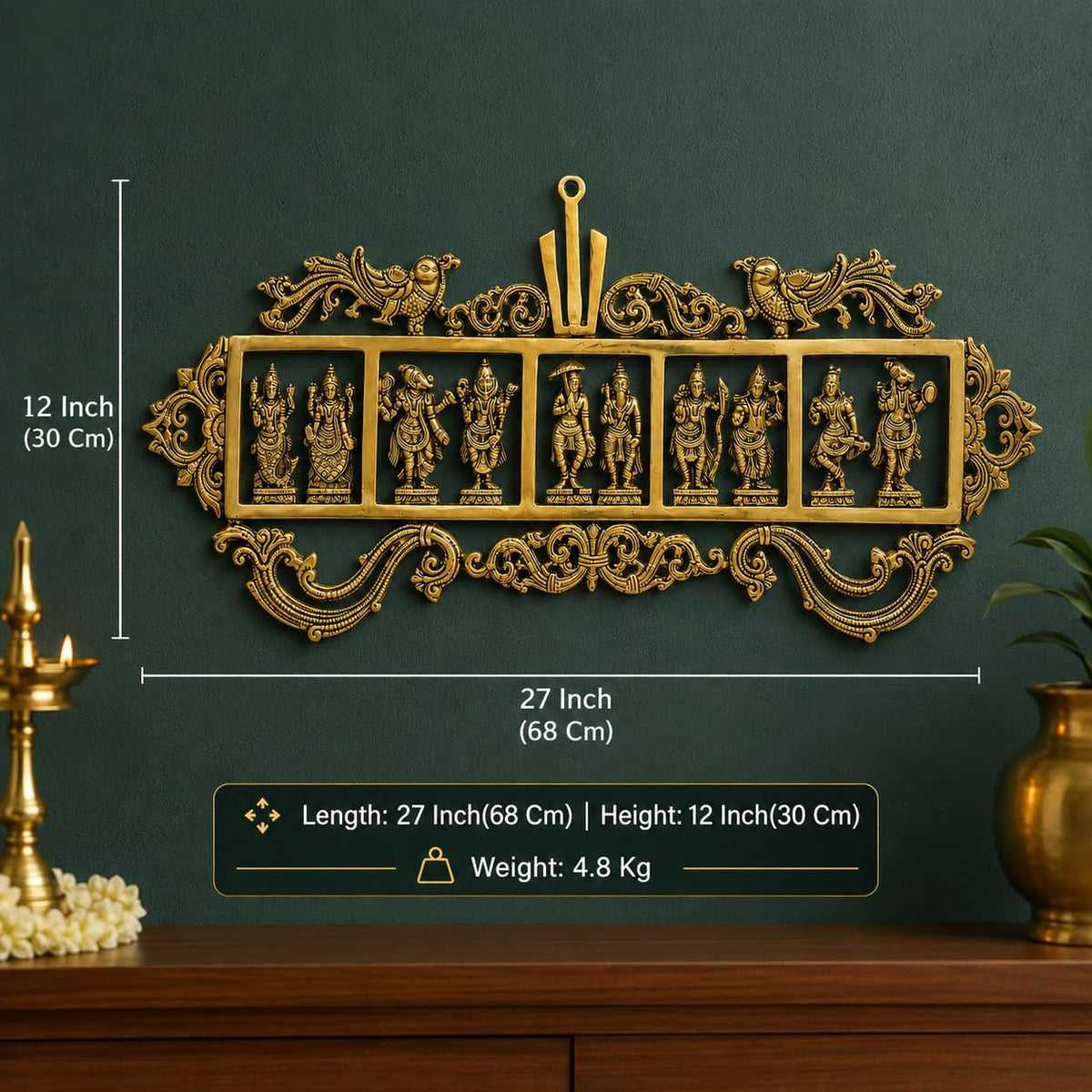 ARTVARKO Brass Dashavatara Dasavatharam of Lord Vishnu Shanku Chakra Statues Ten Incarnations Avatars Wall Hangings Idol Murti Home Puja Temple Gifts 27 Inch