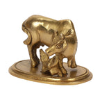 ARTVARKO Brass Kamdhenu Cow and Calf, Vastu Gau MATA Idol, Vastu Nandi Religious Showpiece, Temple Puja Home Décor 3 Inch